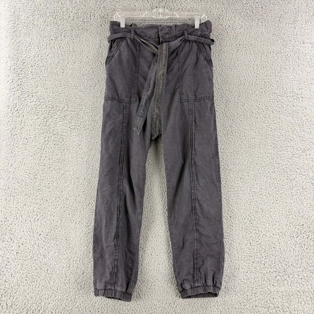 Anthropologie Jogger Pants Womens 6 Charcoal Gray Paperbag Waist Linen Blend